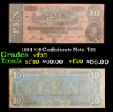 1864 $10 Confederate Note, T68 Grades vf++