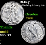 1945-p Walking Liberty Half Dollar 50c Grades Select Unc