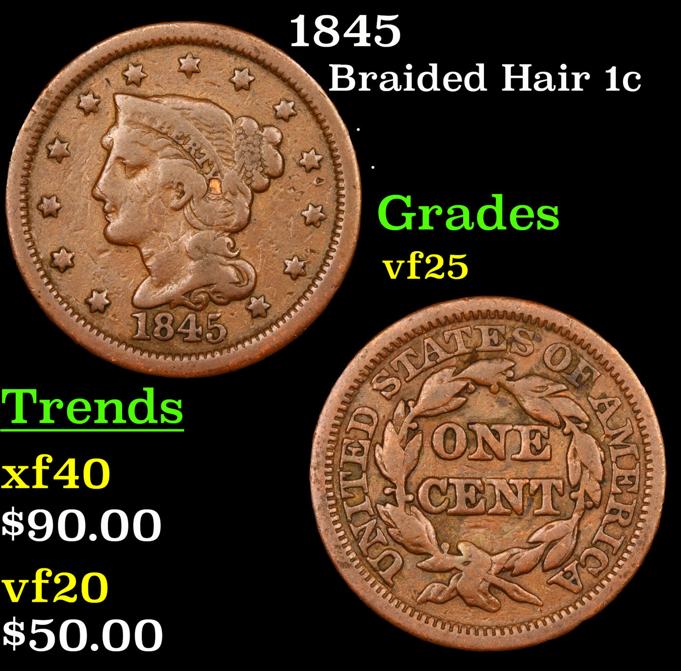 1851 Braided Hair Large Cent CLOSELY UNCIRCULATED for sale at