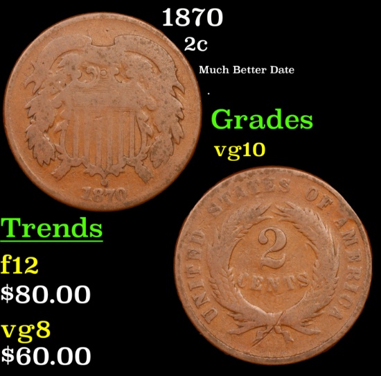 1870 Two Cent Piece 2c Grades vg+