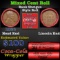 Mixed small cents 1c orig shotgun roll, Wheat Cent, 1926-p Lincoln Cent other end, Coca-Cola Brandt