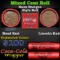 Mixed small cents 1c orig shotgun roll, 1927-p Lincoln Cent, Wheat Cent other end, Coca-Cola Brandt
