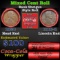 Mixed small cents 1c orig shotgun roll, 1920-p Lincoln Cent, 1919-p Lincoln Cent other end, Coca-Col