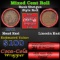 Mixed small cents 1c orig shotgun roll, 1901 Indian Cent, Wheat Cent other end, Coca-Cola Brandt Wra