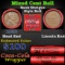 Mixed small cents 1c orig shotgun roll, Wheat Lincoln Cent, 1928-p Lincoln Cent other end, Coca-Cola
