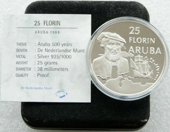 1999 Aruba (Netherlands Mint) Silver 25 Florin Proof in Original Case KM#?18