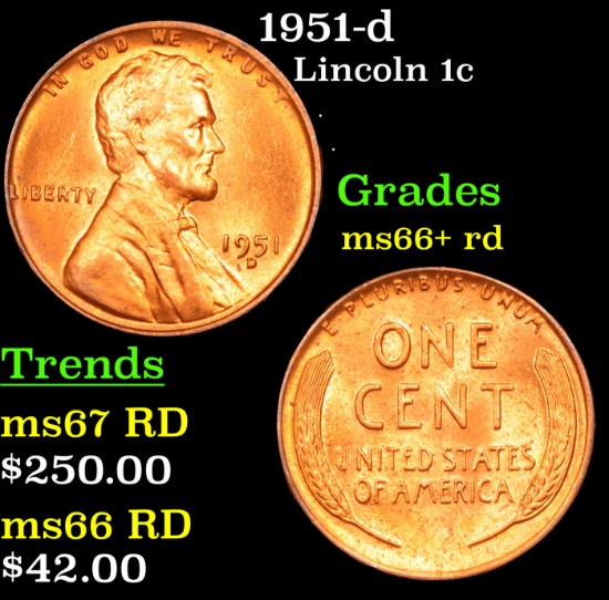 1951-d Lincoln Cent 1c Grades GEM++ RD
