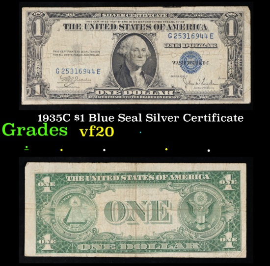 1935C $1 Blue Seal Silver Certificate Grades vf, very fine