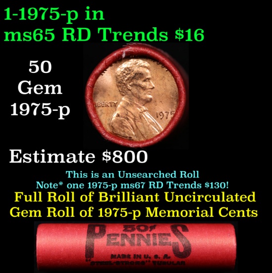 BU Shotgun Lincoln 1c roll, 1975-p 50 pcs Steel-Strong Wrapper 50c
