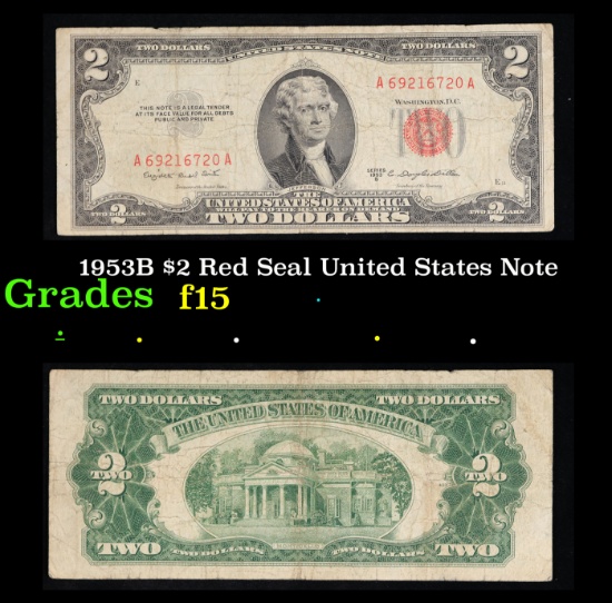 1953B $2 Red Seal United States Note Grades f+