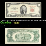 1953A $2 Red Seal United States Note Fr-1510 Grades vf+