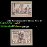 1920 Austria(tirol) 75 Heller Note P# Grades Gem CU