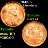 1945-p Lincoln Cent 1c Grades GEM++ Unc RD