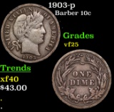 1903-p Barber Dime 10c Grades vf+