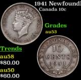 1941 Newfoundland Canada 10 Cents Silver KM# 20 Grades Select AU