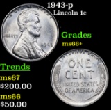 1943-p Lincoln Cent 1c Grades GEM++ Unc