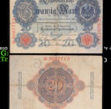 1910 Germany (Empire) 20 Marks Banknote P# 40b Grades vf++