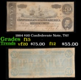 1864 $20 Confederate Note, T67 Grades f+