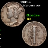 1931-s Mercury Dime 10c Grades f, fine