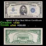 1934A $5 Blue Seal Silver Certificate Grades vf++