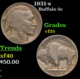 1931-s Buffalo Nickel 5c Grades vf+