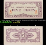 1942 Burma Under Japanese Occupation (JIM) 5 Cent Note P# 10B Grades Select CU