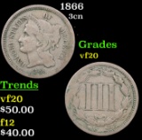 1866 Three Cent Copper Nickel 3cn Grades vf, very fine