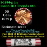 BU Shotgun Lincoln 1c roll, 1974-p 50 pcs Steel-Strong Wrapper 50c