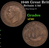 1948 Great Britain 1/2 Penny KM# 844 Grades xf