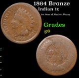 1864 Bronze Indian Cent 1c Grades g+