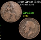 1919 Great Britain 1/2 Penny KM# 809 Grades vf, very fine