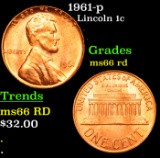1961-p Lincoln Cent 1c Grades GEM+ Unc RD