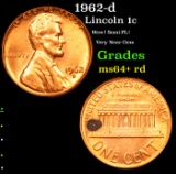1962-d Lincoln Cent 1c Grades Choice+ Unc RD