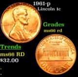 1961-p Lincoln Cent 1c Grades GEM+ Unc RD