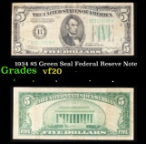 1934 $5 Green Seal Federal Reseve Note Grades vf, very fine