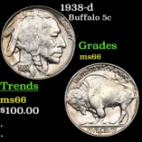 1938-d Buffalo Nickel 5c Grades GEM+ Unc