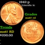 1942-p Lincoln Cent 1c Grades GEM++ Unc RD