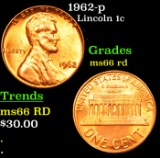 1962-p Lincoln Cent 1c Grades GEM+ Unc RD