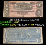 1864 $10 Confederate Note, T68 Grades vf++