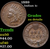 1889 Indian Cent 1c Grades AU Details
