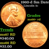 1960-d Sm Date Lincoln Cent 1c Grades GEM++ RD