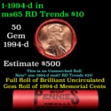 BU Shotgun Lincoln 1c roll, 1994-d 50 pcs Steel-Strong Wrapper 50c