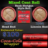 Mixed small cents 1c orig shotgun roll, 1924-p Lincoln Cent, 1920-p Lincoln Cent other end, Coca-Col