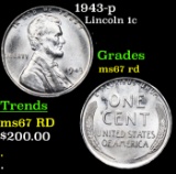 1943-p Lincoln Cent 1c Grades GEM++ Unc RD