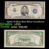 1934C $5 Blue Seal Silver Certificate Grades vf+
