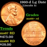 1960-d Lg Date Lincoln Cent 1c Grades GEM++ RD