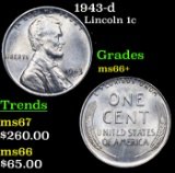 1943-d Lincoln Cent 1c Grades GEM++ Unc