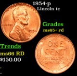 1954-p Lincoln Cent 1c Grades Gem+ Unc RD