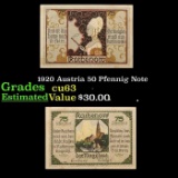 1920 Austria 50 Pfennig Note Grades Select CU
