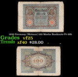 1920 Germany (Weimar) 100 Marks Banknote P# 69b Grades vf+
